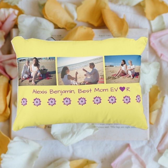 Beste Mama je, w/herz. Name + 3 Fotos Collage Dekokissen (Best Mom Ever. Heart. Personalized name. Collage of 3 photos. Modern, cute Mother's Day gift for Mom)