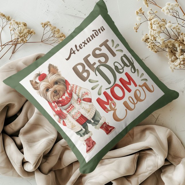 Beste Mama je Wasserfarbe Yorkie Green Custom Kissen (Von Creator hochgeladen)