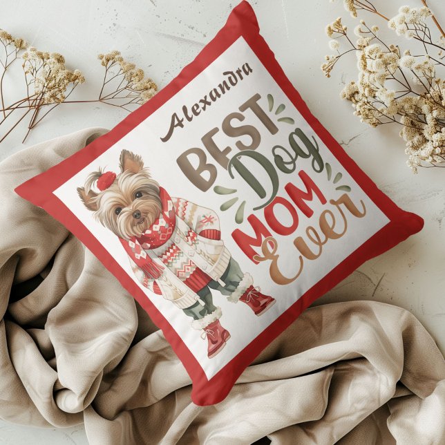 Beste Mama je Wasserfarbe Yorkie Red Custom Kissen (Von Creator hochgeladen)