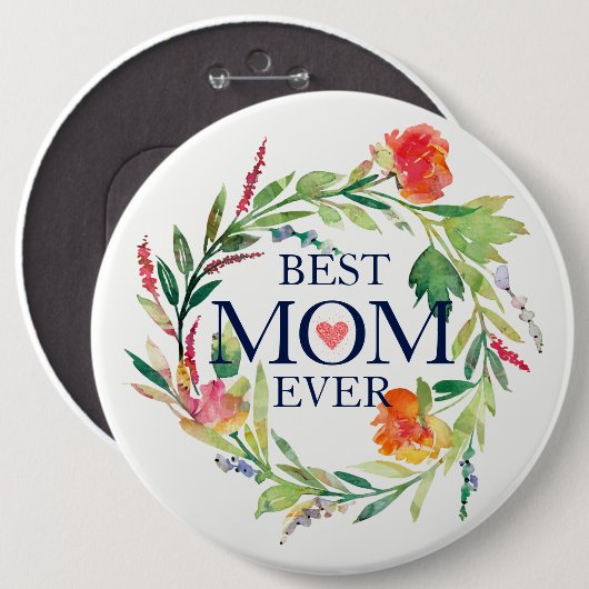 Beste Mama je Wasserfarben Blume Wraath Button (Vorne & Hinten)