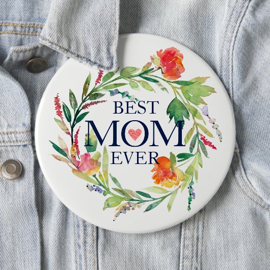 Beste Mama je Wasserfarben Blume Wraath Button (Beispiel)