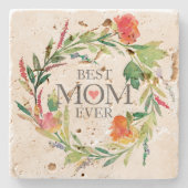 Beste Mama je Wasserfarben Blume Wraath Steinuntersetzer (Vorderseite)