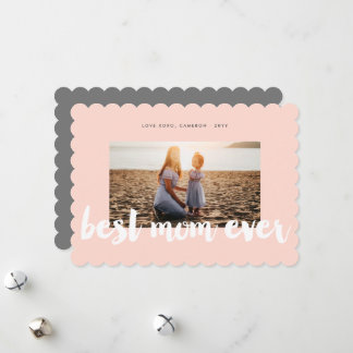 Beste Mama je Weiß Brush Script Modernes Foto Feiertagskarte