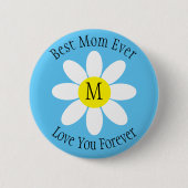 Beste Mama je White Daisy Sky Blue Single Initial Button (Vorderseite)