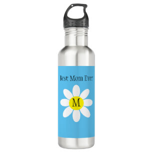 Beste Mama je White Daisy Sky Blue Single Initial Edelstahlflasche