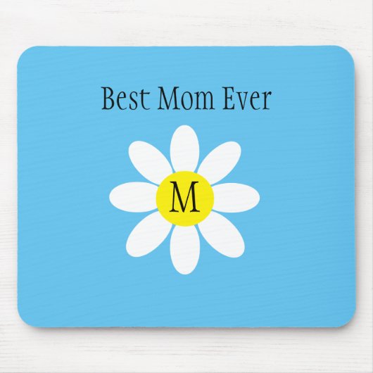 Beste Mama je White Daisy Sky Blue Single Initial Mousepad (Vorne)