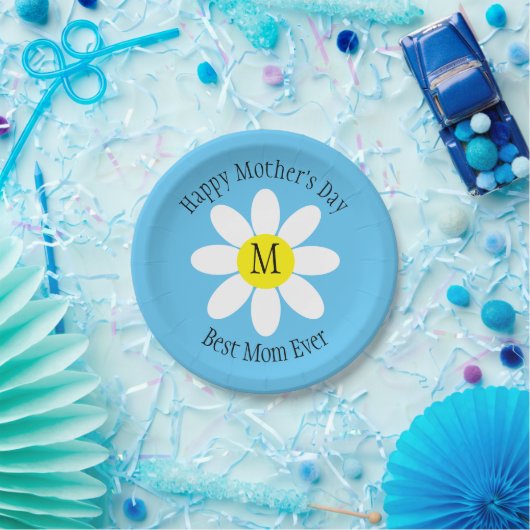 Beste Mama je White Daisy Sky Blue Single Initial Pappteller (Party)