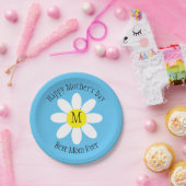 Beste Mama je White Daisy Sky Blue Single Initial Pappteller (Party)