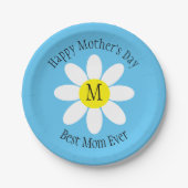 Beste Mama je White Daisy Sky Blue Single Initial Pappteller (Vorderseite)