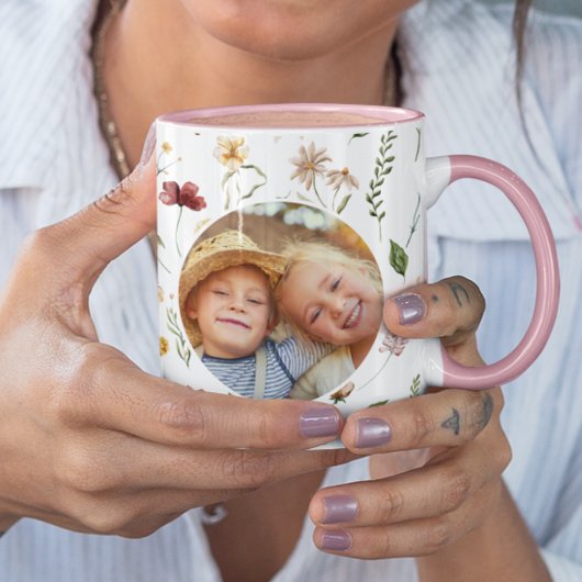 Beste Mama je Wildblume Rund Foto Rosa Kaffee Tasse