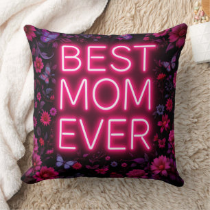 Beste Mama je Zitat Rosa Blume Neonfarben Kissen