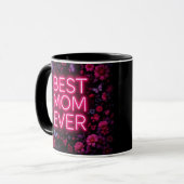 Beste Mama je Zitat Rosa Blume und Schmetterlinge Tasse (Vorderseite Links)
