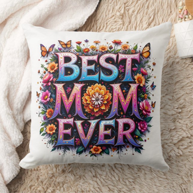Beste Mama je Zitat Schmetterlinge bunte Blume Kissen (Decke)
