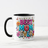 Beste Mama je Zitat Schmetterlinge bunte Blume Tasse (Links)