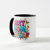 Beste Mama je Zitat Schmetterlinge bunte Blume Tasse (Vorderseite Links)