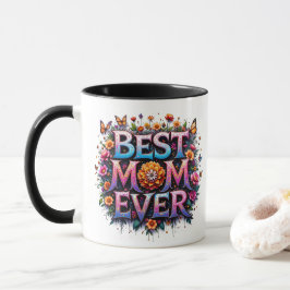 Beste Mama je Zitat Schmetterlinge bunte Blume Tasse