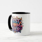 Beste Mama je Zitat Schmetterlinge bunte Blume Tasse (Vorderseite Links)