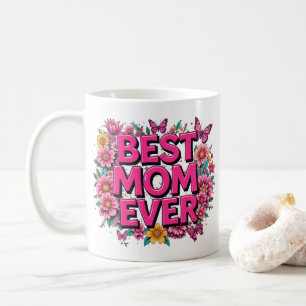 Beste Mama je Zitat Schmetterlinge rosa Blume Kaffeetasse