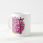 Beste Mama je Zitat Schmetterlinge rosa Blume Kaffeetasse (Vorderseite Links)