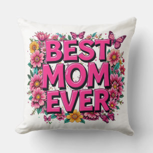 Beste Mama je Zitat Schmetterlinge rosa Blume Kissen