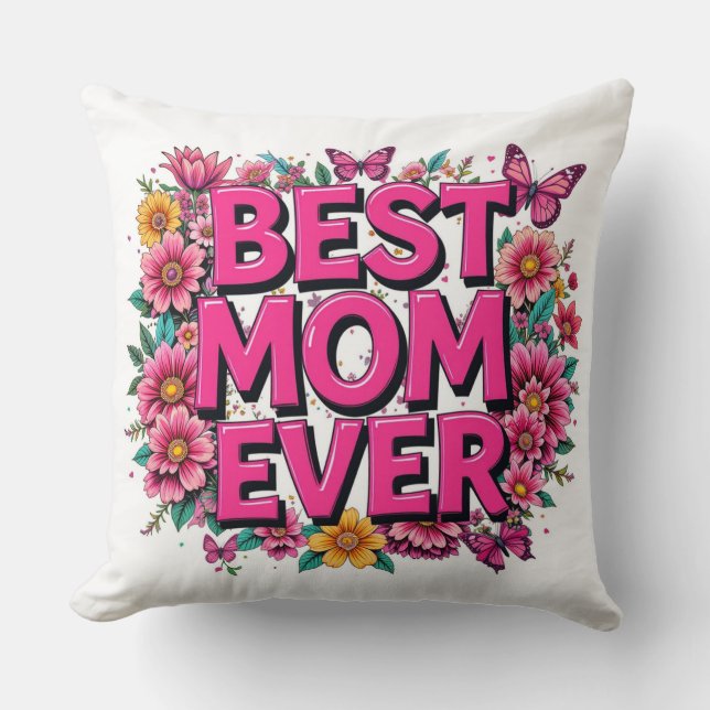 Beste Mama je Zitat Schmetterlinge rosa Blume Kissen (Vorderseite)