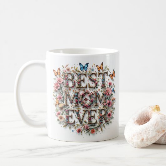 Beste Mama je Zitat Schmetterlinge Schöne Blume Kaffeetasse (Mit Donut)