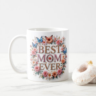 Beste Mama je Zitat Schmetterlinge und Blume Kaffeetasse