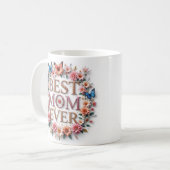 Beste Mama je Zitat Schmetterlinge und Blume Kaffeetasse (Vorderseite Links)