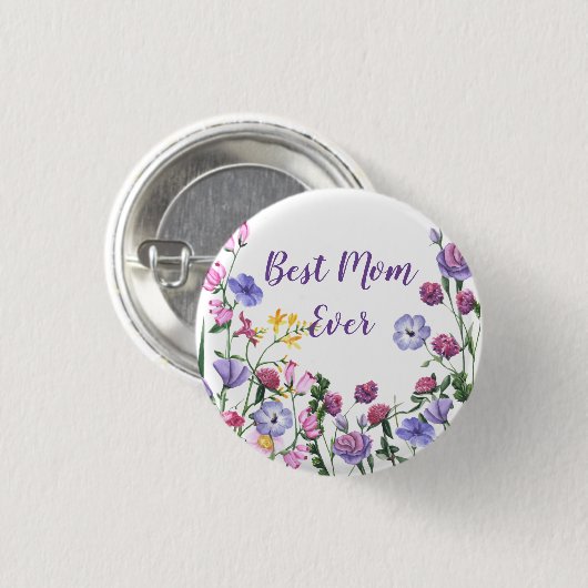 Beste Mama je Zitat Sommergarten Blume Button (Vorne & Hinten)