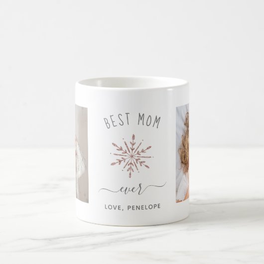 Beste Mama je | Zwei Fotos und Rose Gold Snowflake Kaffeetasse (Mittel)