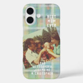 Beste Mama Jedes Foto kariert, pastellgrün, cyan Case-Mate iPhone Hülle (Rückseite)