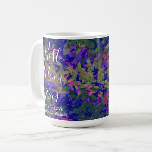 Beste Mama jemals Lila Blauer Garten Kaffeetasse (Vorderseite Links)