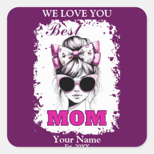 Beste Mama Messy Bun Mama Muttertagsgeschenk Quadratischer Aufkleber