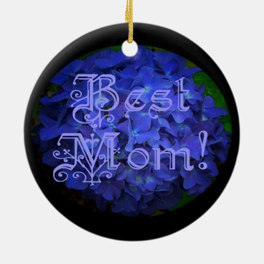 Beste Mama mit Hintergrund der blauen Blume Keramik Ornament (Hinten)