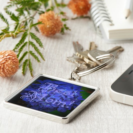 Beste Mama mit Hintergrund der blauen Blume Schlüsselanhänger (Seite)