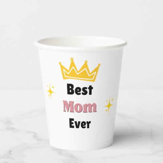 Beste Mama mit kronenweißem Text Pappbecher (Vorderseite)