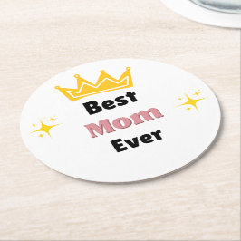 Beste Mama mit kronenweißem Text Runder Pappuntersetzer