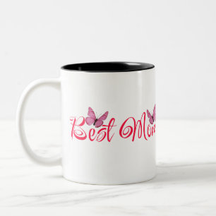 Beste Mama mit rosa Schmetterlingen Zweifarbige Tasse