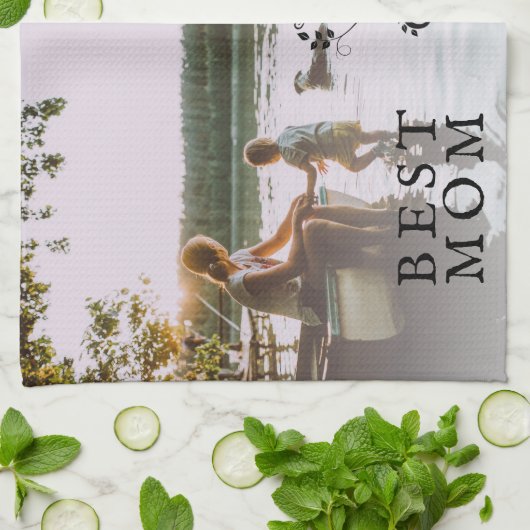 Beste Mama Moderne Auflage 2 Custom Fotos Mutter Geschirrtuch (Gefaltet)