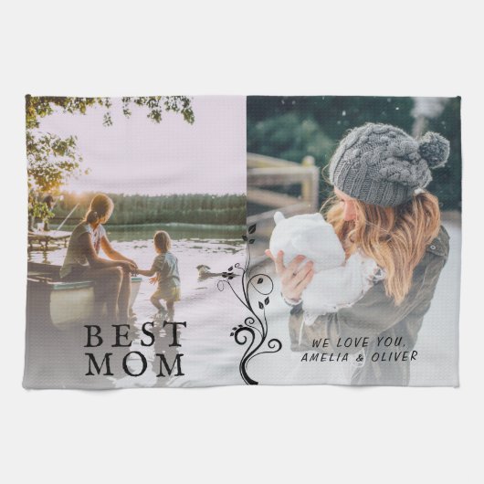 Beste Mama Moderne Auflage 2 Custom Fotos Mutter Geschirrtuch (Horizontal)