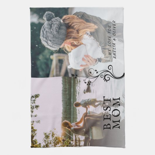 Beste Mama Moderne Auflage 2 Custom Fotos Mutter Geschirrtuch (Vertikal)