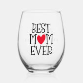 Beste Mama Mum je Roter Herzname Weinglas Ohne Stiel (Vorderseite)