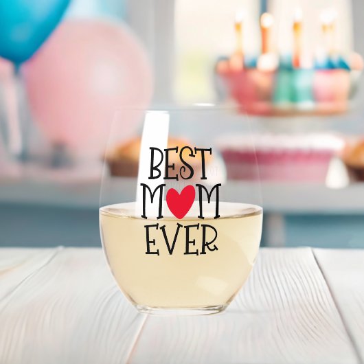 Beste Mama Mum je Roter Herzname Weinglas Ohne Stiel (Insitu (Baby Party))