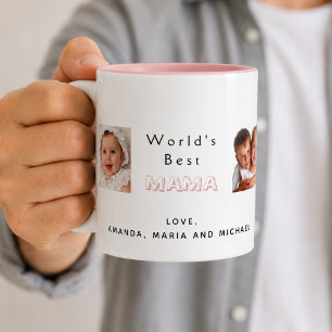 Beste Mama Mutter Familienfoto-Collage Kinder rosa Tasse