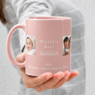 Beste Mama Mutter Familienfoto-Collage Kinder rosa Tasse