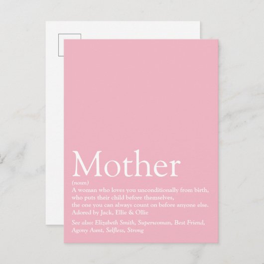 Beste Mama, Mutter, Muttersprache - Rosa Postkarte (Vorne/Hinten)