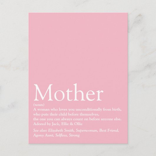Beste Mama, Mutter, Muttersprache - Rosa Postkarte (Vorderseite)