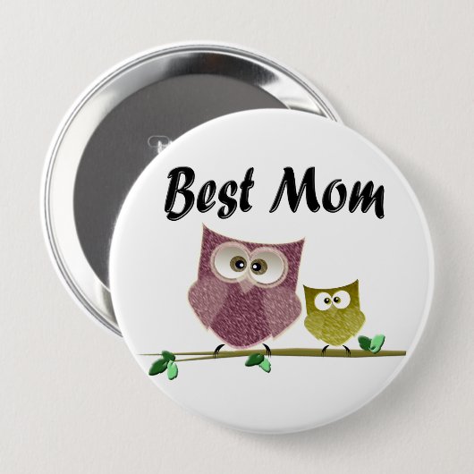 Beste Mama-niedlicher Eulen-Kunst-Knopf Button (Vorne & Hinten)