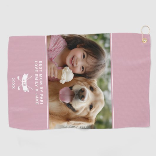 Beste Mama Par Fun Foto Golfer Modernes Design Golfhandtuch (Horizontal)