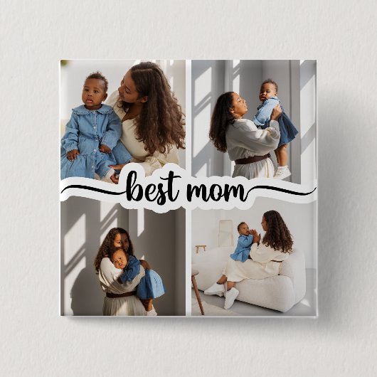 Beste Mama Personalisiert 4 FotoCollage Button (Vorderseite)